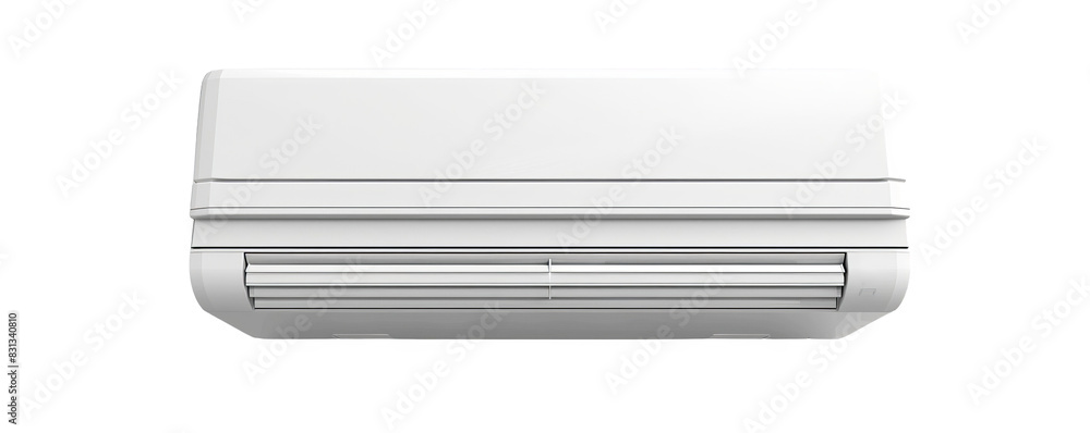 White wall-mounted air conditioner isolated on white background, modern HVAC system for climate control, cooling, ventilation, and heating. White wall-mounted air conditioner isolated on white background, modern HVAC system for climate control, cooling, ventilation, and heating.