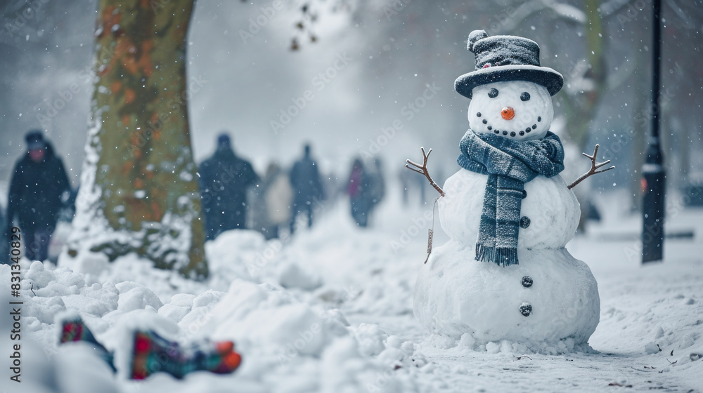 Obraz premium Happy Snowman in Winter a Secession Wallpaper Digital Art Magazine Background Poster Card