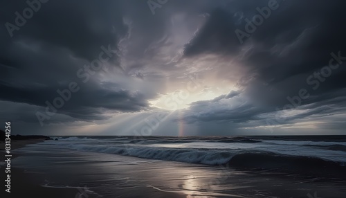 whirlpool at sunset, cloudy, hurricane, rainbow on the horizon. Generative AI, Generative, AI