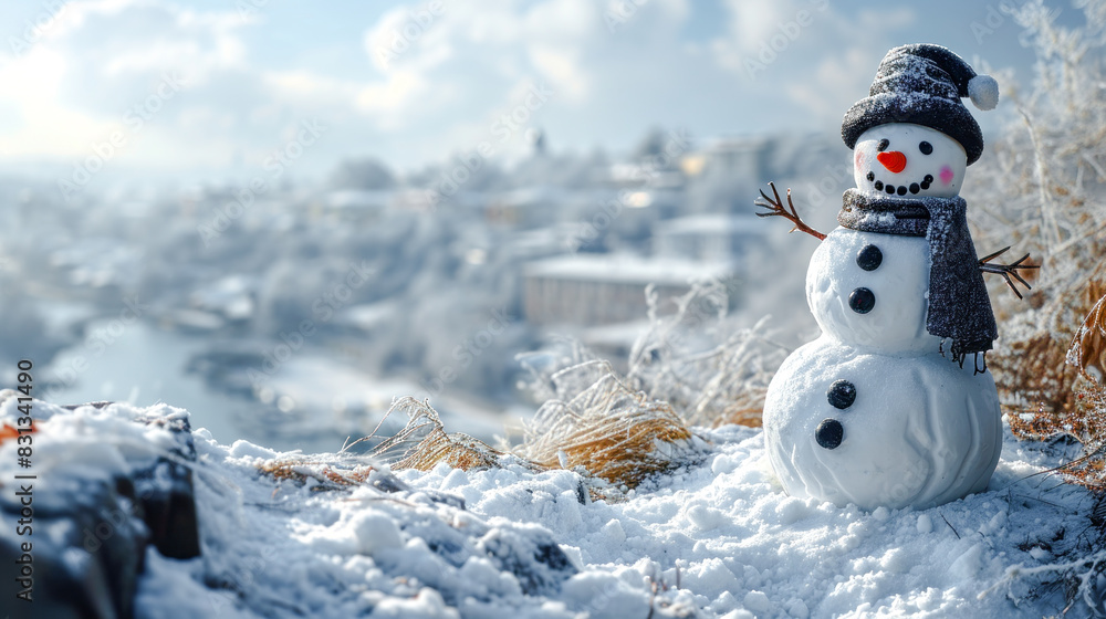 Obraz premium Happy Snowman in Winter a Secession Wallpaper Digital Art Magazine Background Poster Card