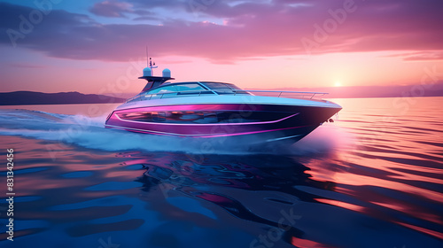Luxury speedboat on the water at sunset photo
