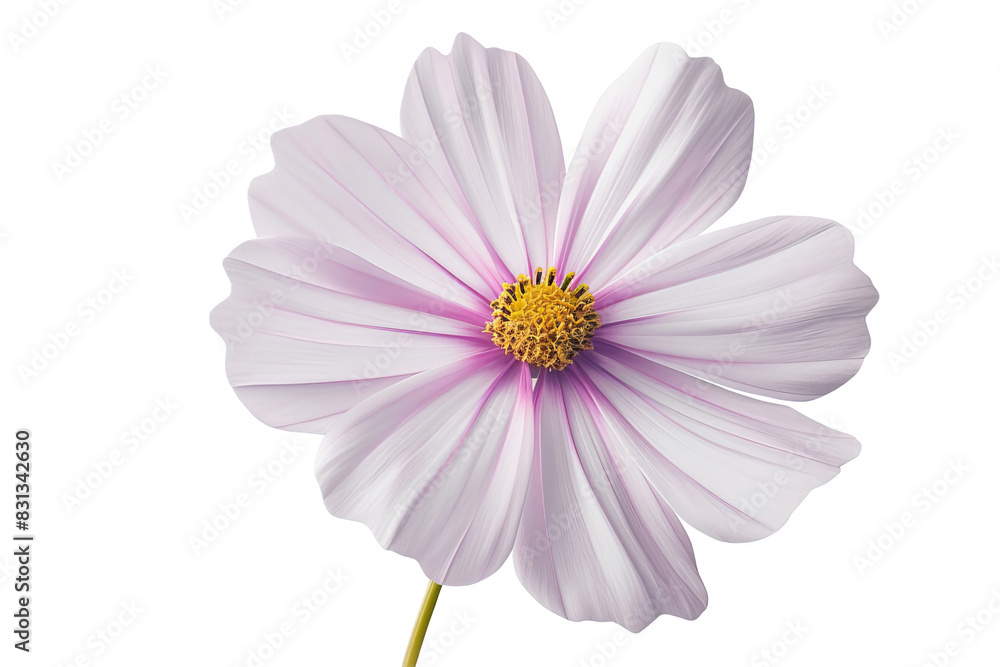 Close-up of a delicate light pink cosmos flower with yellow center on a white background. Perfect for floral, nature, and botanical themes. Close-up of a delicate light pink cosmos flower with yellow center on a white background. Perfect for floral, nature, and botanical themes.