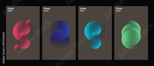 Abstract fluid shapes, vibrant gradient colors, minimalist design, dark background, geometric poster series, floating 3D forms, smooth contours