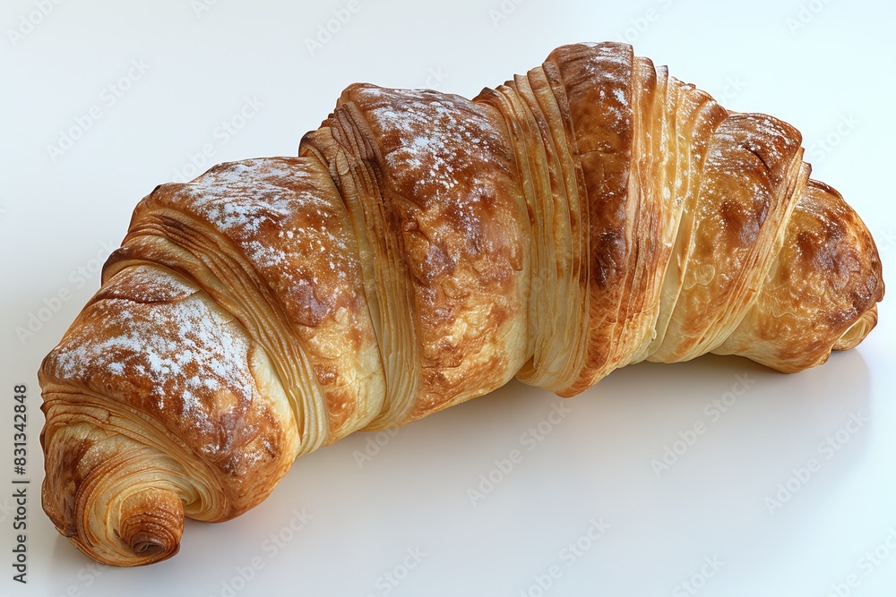 Freshly baked croissant in a minimalist white background, highlighting the flaky and golden texture, perfect for a simple and delightful breakfast Freshly baked croissant in a minimalist white background, highlighting the flaky and golden texture, perfect for a simple and delightful breakfast