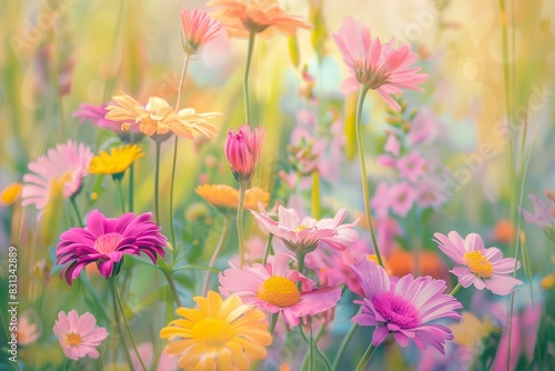 Vibrant Wildflower Meadow with Colorful Blossoms in Soft Focus