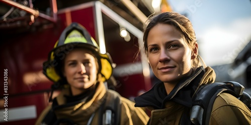 Female firefighters work together professionally and effectively to respond to emergencies. Concept Female Firefighters, Teamwork, Emergency Response, Professionalism, Effectiveness