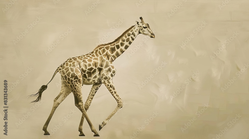 Obraz premium graceful giraffe walking with extended legs wildlife photography upscaled highresolution image digital art