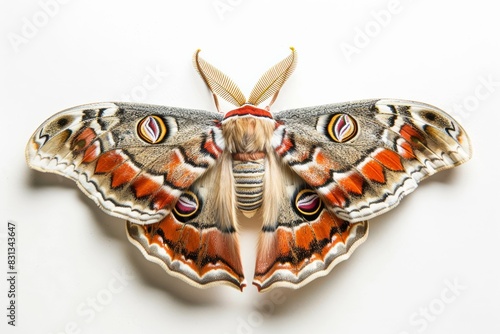 Macro Shot of Cecropia Moth Closeup, Detailed Insect with Vibrant Colors, Isolated on White Background