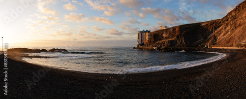 Panoramic view of the sunset on the beach