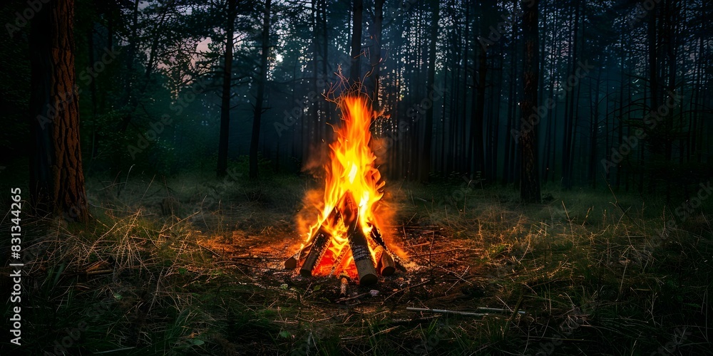 Cozy Forest Ambiance: Nighttime Bonfire Scene. Concept Forest, Ambiance, Cozy, Nighttime, Bonfire Cozy Forest Ambiance: Nighttime Bonfire Scene. Concept Forest, Ambiance, Cozy, Nighttime, Bonfire
