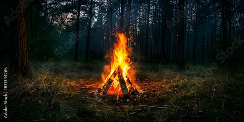 Cozy Forest Ambiance: Nighttime Bonfire Scene. Concept Forest, Ambiance, Cozy, Nighttime, Bonfire