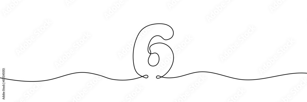 Number 6 is drawn by continuous line drawing. Editable line. Vector illustration Number 6 is drawn by continuous line drawing. Editable line. Vector illustration