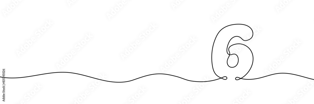 Number 6 is drawn by continuous line drawing. Editable line. Vector illustration Number 6 is drawn by continuous line drawing. Editable line. Vector illustration