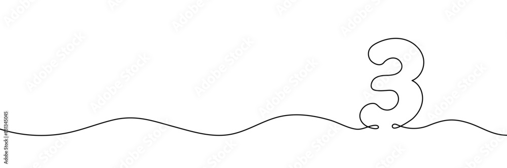 Number 3 is drawn by continuous line drawing. Editable line. Vector illustration. Number 3 is drawn by continuous line drawing. Editable line. Vector illustration.