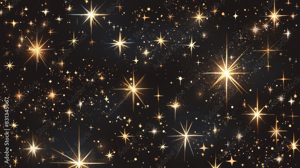 Naklejka premium In a delightful display twinkling stars are brought to life through a charming white cartoon featuring flat 2d doodle style elements These stars twinkle and glitter against a mysterious bla