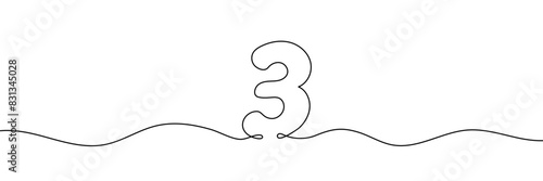 Number 3 is drawn by continuous line drawing. Editable line. Vector illustration.