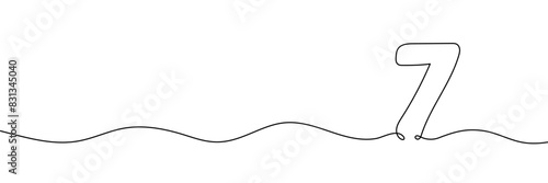 Number 7 is drawn by continuous line drawing. Editable line. Vector illustration