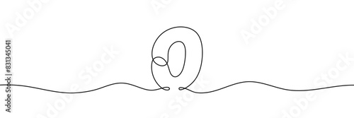 Number 0 is drawn by continuous line drawing. Editable line. Vector illustration