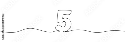 Number 5 is drawn by continuous line drawing. Editable line. Vector illustration