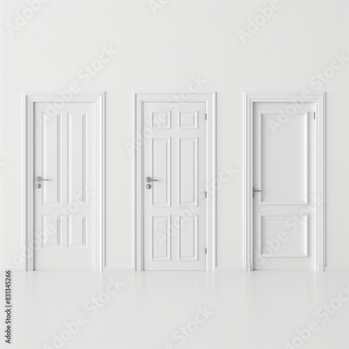 Wallpaper Mural Minimalist White Interior with Three Closed Doors in a Row Torontodigital.ca