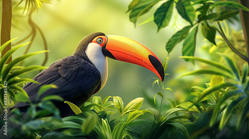 Fototapeta premium Vibrant Avian: Toucan's Journey Through the Jungle