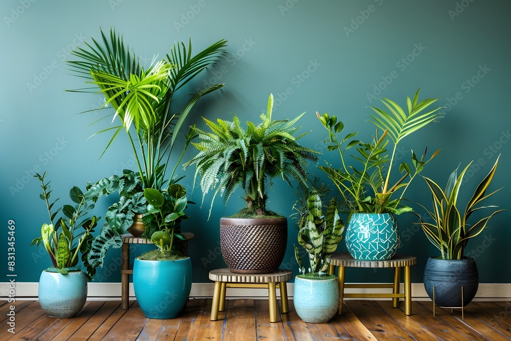 Fototapeta premium Elegant Plant Room with Brass and Teal Accents