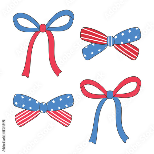 Coquette  4th of July Ribbons and Bows. Vector Illustration for Independence Day Celebration. 