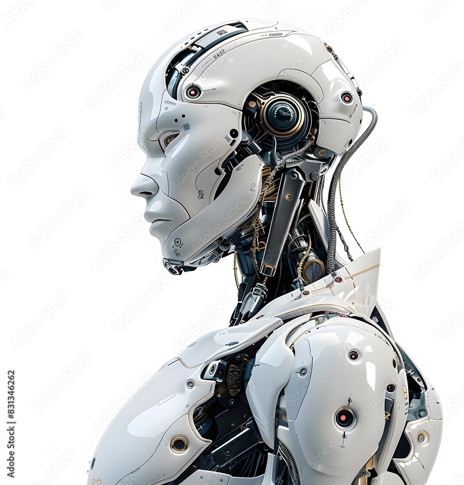Fototapeta premium Futuristic robot design rendered in PNG format.