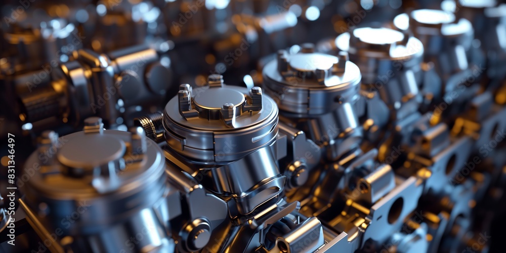 Close-Up of Shiny Metal Engine Parts in a Factory Setting Close-Up of Shiny Metal Engine Parts in a Factory Setting