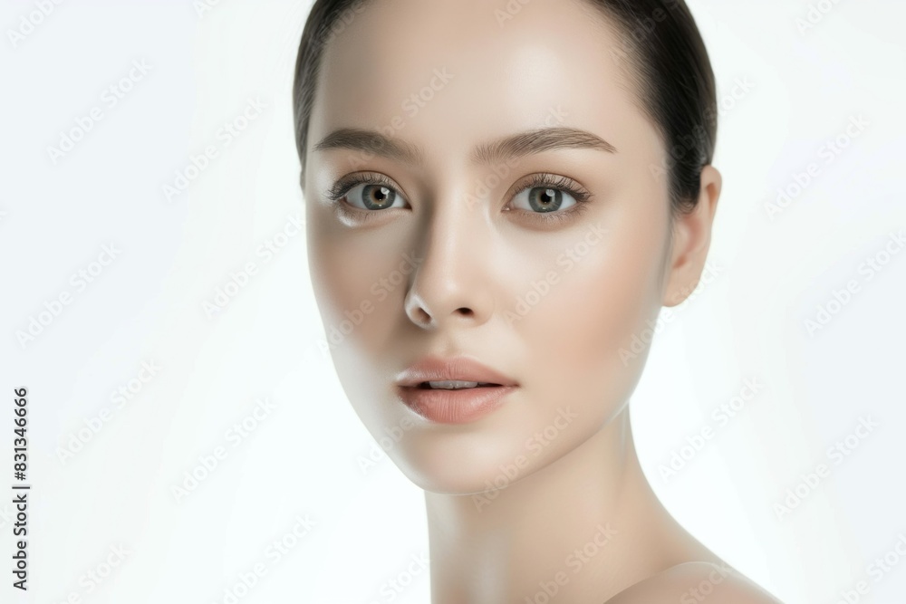 close up face portrait of young pretty Asian woman with bright flawless skin, beauty cosmetic or skincare fashion portrait with copy space close up face portrait of young pretty Asian woman with bright flawless skin, beauty cosmetic or skincare fashion portrait with copy space