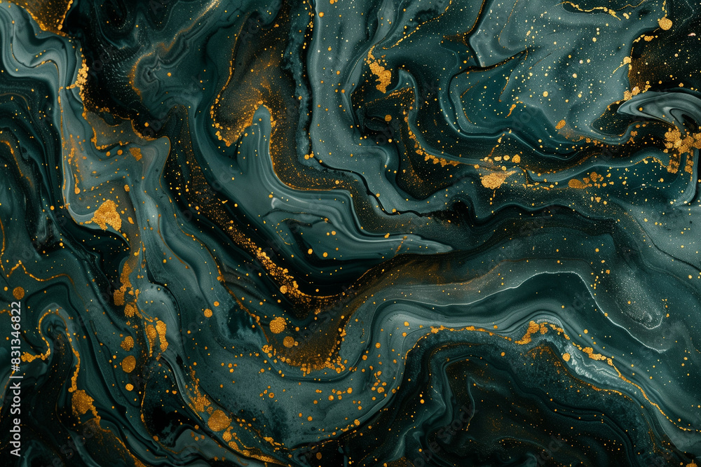 A mesmerizing abstract design featuring dark green and black swirling patterns with vibrant golden splatters, resembling a luxurious marbled texture, capturing a sense of elegance and mystery A mesmerizing abstract design featuring dark green and black swirling patterns with vibrant golden splatters, resembling a luxurious marbled texture, capturing a sense of elegance and mystery