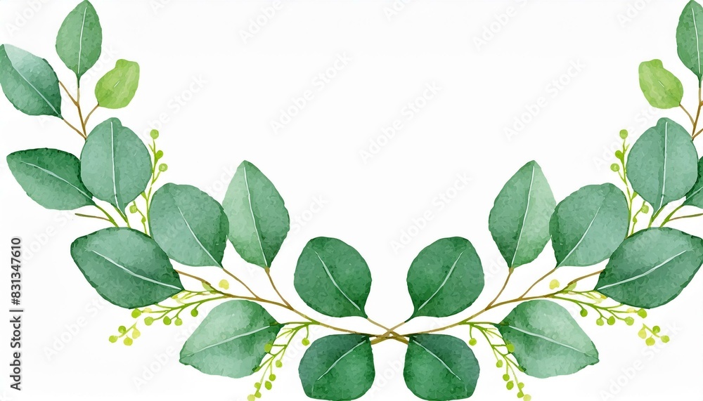 Obraz premium Watercolor vector wreath with green eucalyptus leaves and branches