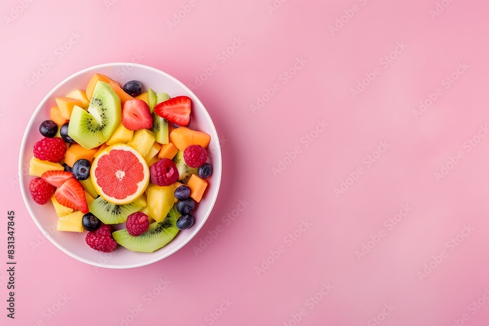 Fresh Fruit Salad in Bowl on Pink Background Fresh Fruit Salad in Bowl on Pink Background