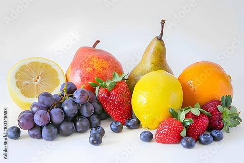 Assorted Fresh Fruits on White Background