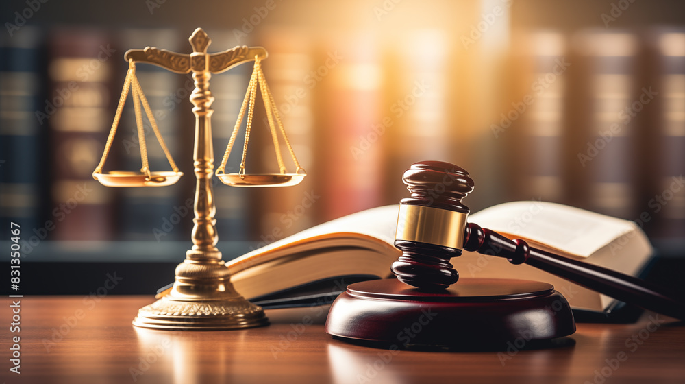 Scales of justice and judge's gavel on the lawyer's desk office Scales of justice and judge's gavel on the lawyer's desk office