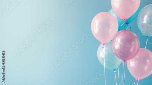 Wallpaper Mural A bunch of pastel pink and blue balloons floating against a soft blue background, creating a fun and festive atmosphere. Torontodigital.ca