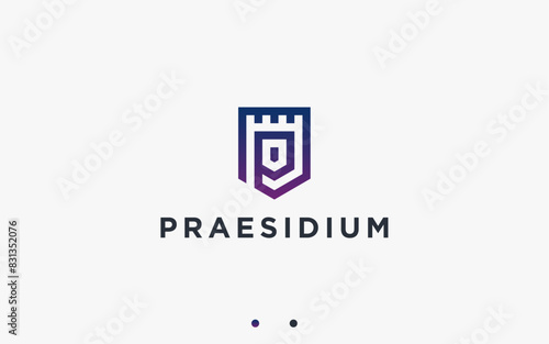 letter p with castle logo design vector silhouette illustration