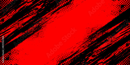 Black and Red Grunge Brush Background with Halftone Effect. Retro Grunge Background