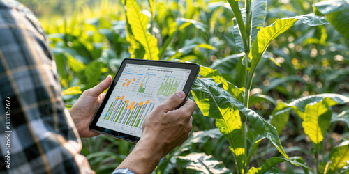 Person using tablet in a green field photo