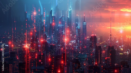 Wallpaper Mural A futuristic cityscape with business icons and graphs overlaid, symbolizing innovative business strategies and technological advancement. Torontodigital.ca