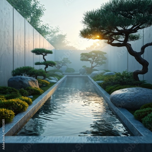  zen garden at dawn enveloped  generative ai