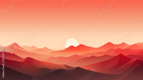 Minimalist digital art depicting a mountain range at sunset.