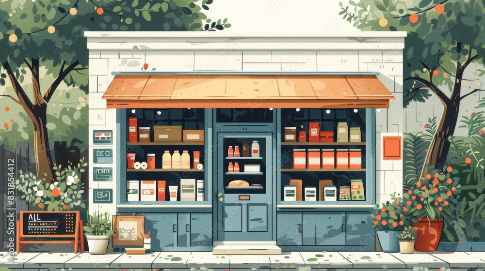 An illustration of a digital storefront, with products displayed on a website, representing the concept of e-commerce and online retail An illustration of a digital storefront, with products displayed on a website, representing the concept of e-commerce and online retail