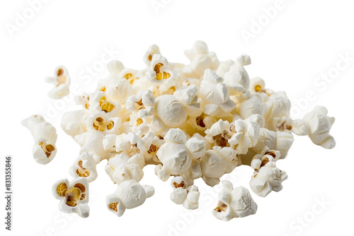 Close-up shot of freshly popped popcorn, isolated white background, transparent background