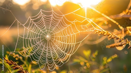 Spider web reflecting the sunlight