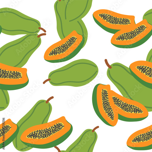 color isolated seamless pattern papaya in flat shape style in vector. template for backdrop textile wallpaper wrapping background print decor design