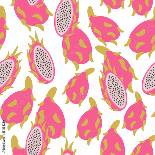 color isolated seamless pattern dragon fruit in flat shape style in vector. template for backdrop textile wallpaper wrapping background print decor design
