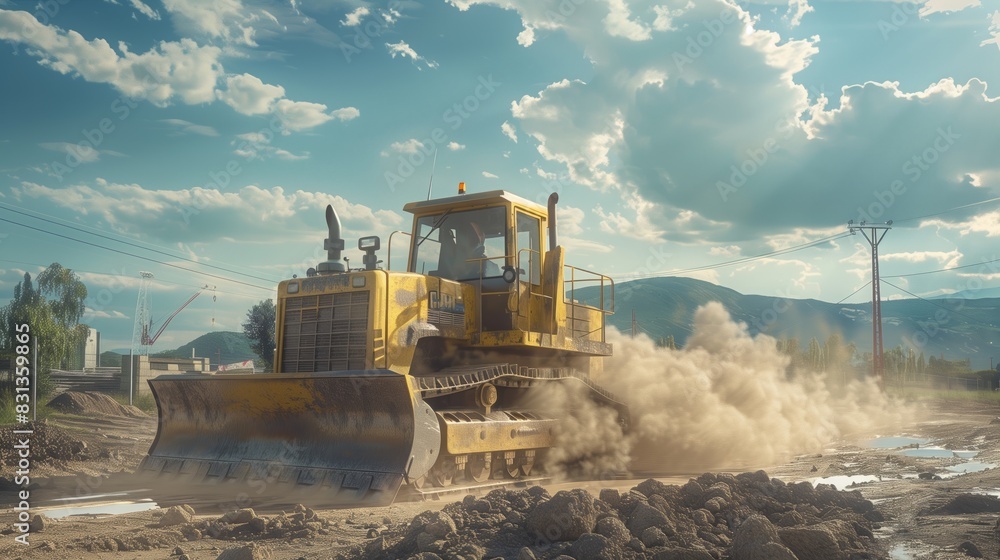 Bulldozer Digging Through Large Pile of Rubble Bulldozer Digging Through Large Pile of Rubble