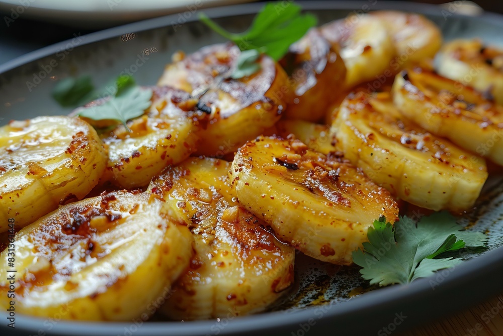 Bananas plate with side sauce Bananas plate with side sauce