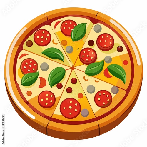 Vector illustration of hot pizza on white background